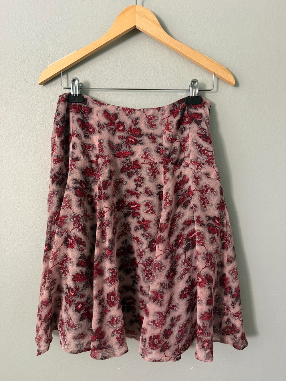 Anne Klein 100% Silk Burgundy Pink Floral Skirt Size 6